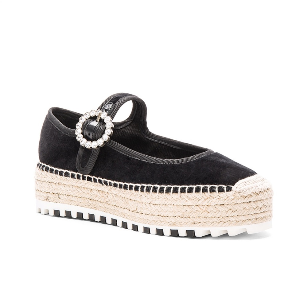 Marc By Marc Jacobs Suzi Black Velvet Mary Jane Buckle Espadrilles Size 38